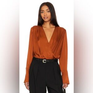 Favorite Daughter Date Blouse Caramel Wrap V-Neck Bodysuit Small